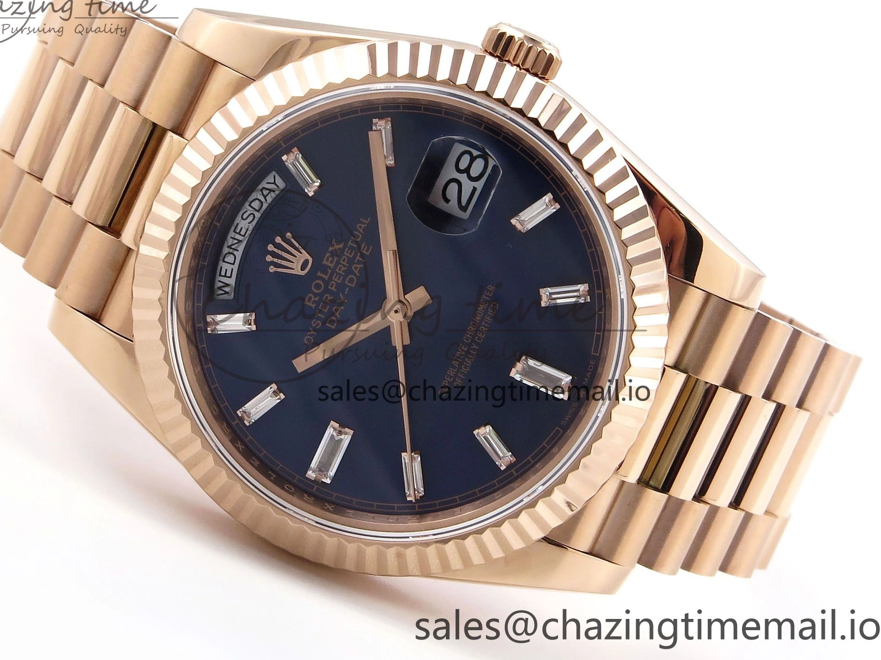 President Markers 228235 Edition Dial on Best Date Blue Bracelet Day VR2836 Diamonds Bezel QF Crystal 40 RG 1:1 0520